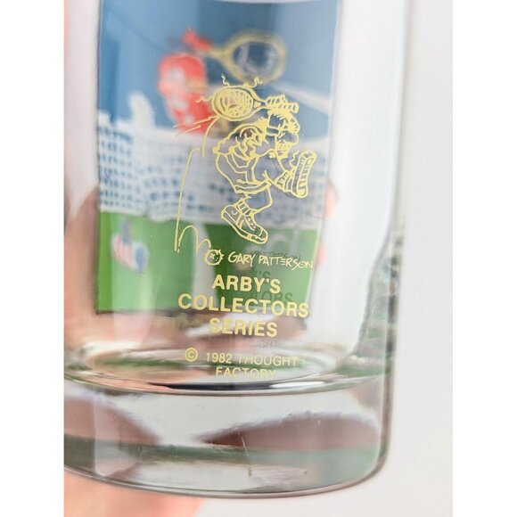 Vintage 1982 Gary Patterson Arby's Collector Tennis Glass | Tennis Humor Cartoon - Picture 7 of 7